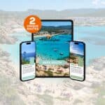 Ibiza south route plan with 2 structured coastal day routes including beaches and scenic viewpoints