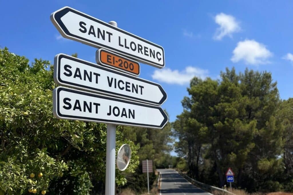 Road sign near cala de Sant Vicent in Ibiza
