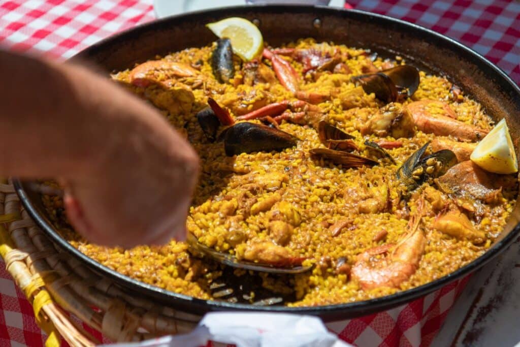 paella served at beach restaurant in Ibiza